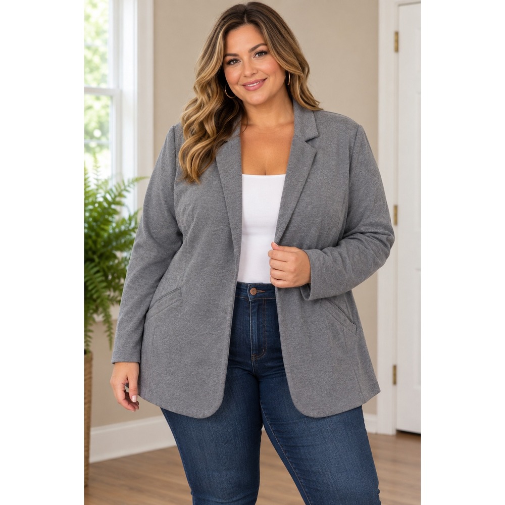 Torrid Heather Grey Knit Open Front Blazer Jacket Plus Size 2 2X Pockets